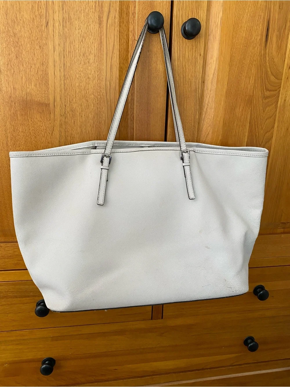 Michael Kors White Leather Shoulder Tote with Slim Straps